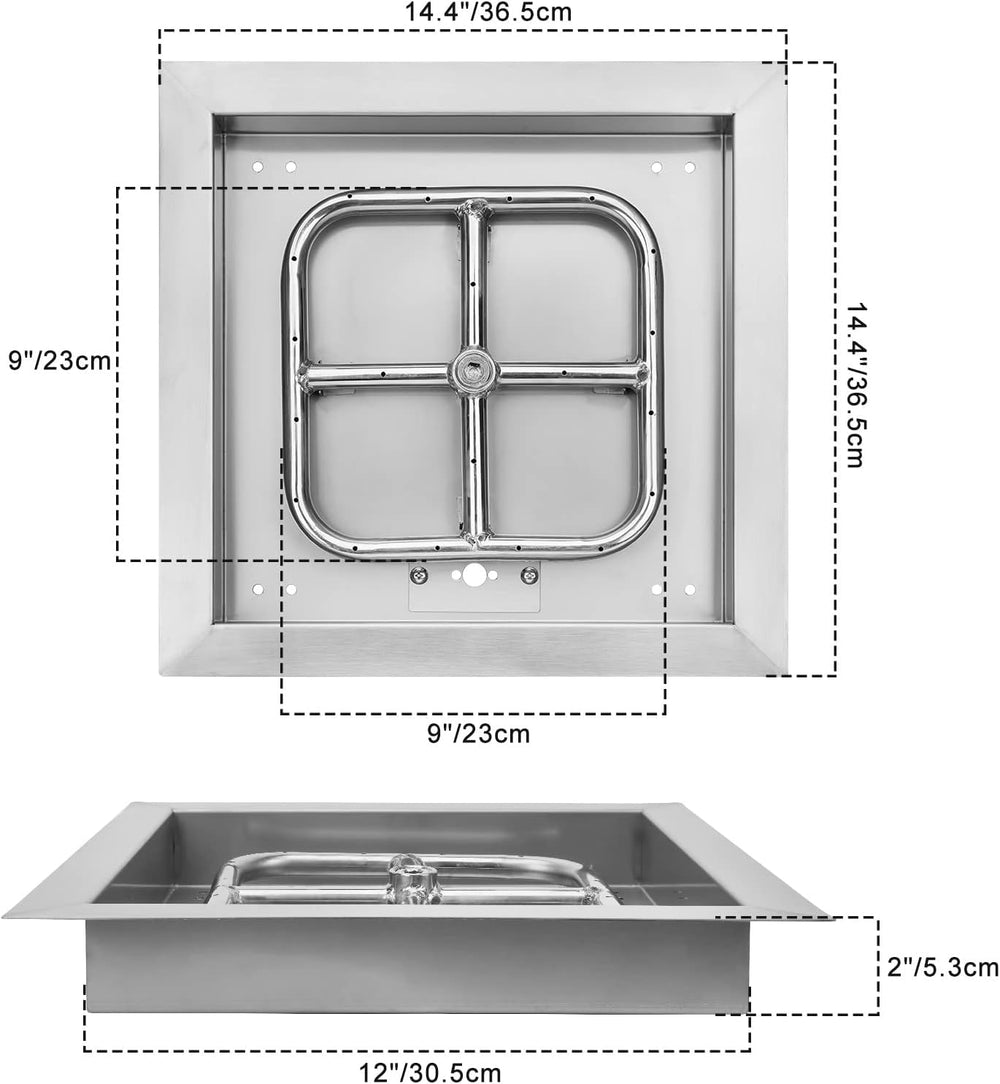 Onlyfire 12" Square Fire Pit Burner Pan with Square Burner Ring, 88,000 BTU