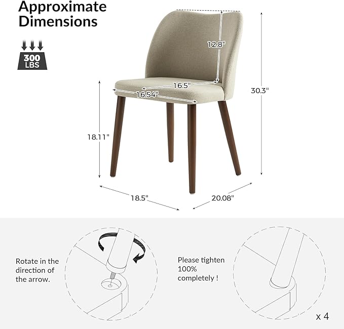 Dining Chairs Set of 6, Upholstered Kitchen Dining Room Chair Set Morden Accent Side Dinner Chair with Curved Padded Back Wood Legs for Restaurant/Cafe, Grey
