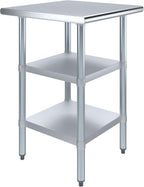 AmGood Stainless Steel Work Table with 2 Shelves | NSF | Metal Utility Table (24" Long x 24" Deep)