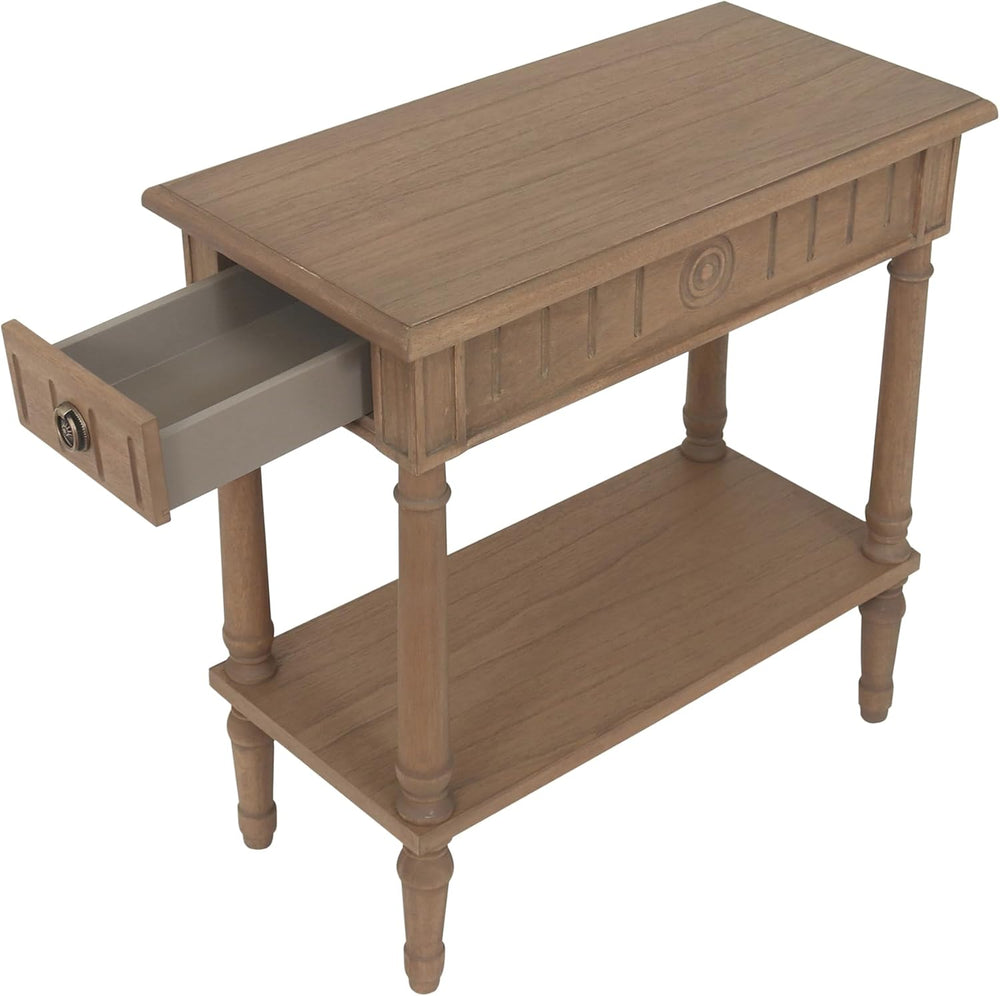 East at Main Narrow End Table with Drawer & Shelf, Solid Wood Slim Side T...