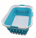 SAMMART 42L Collapsible Plastic Laundry Basket - Foldable Pop Up Storage Container/Organizer - Space Saving Hamper/Basket (1, White/Bright Blue)
