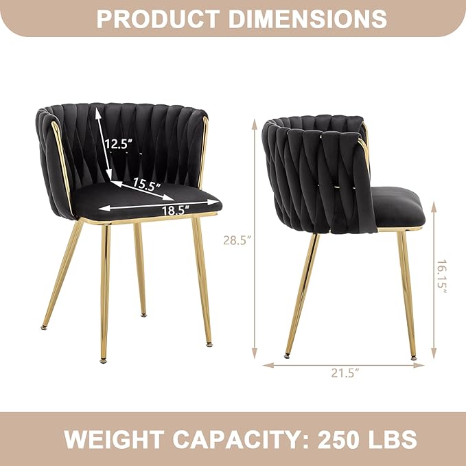 Kiztir Black Velvet Dining Chairs Set of 2, Upholstered Dining Room Chairs wi...