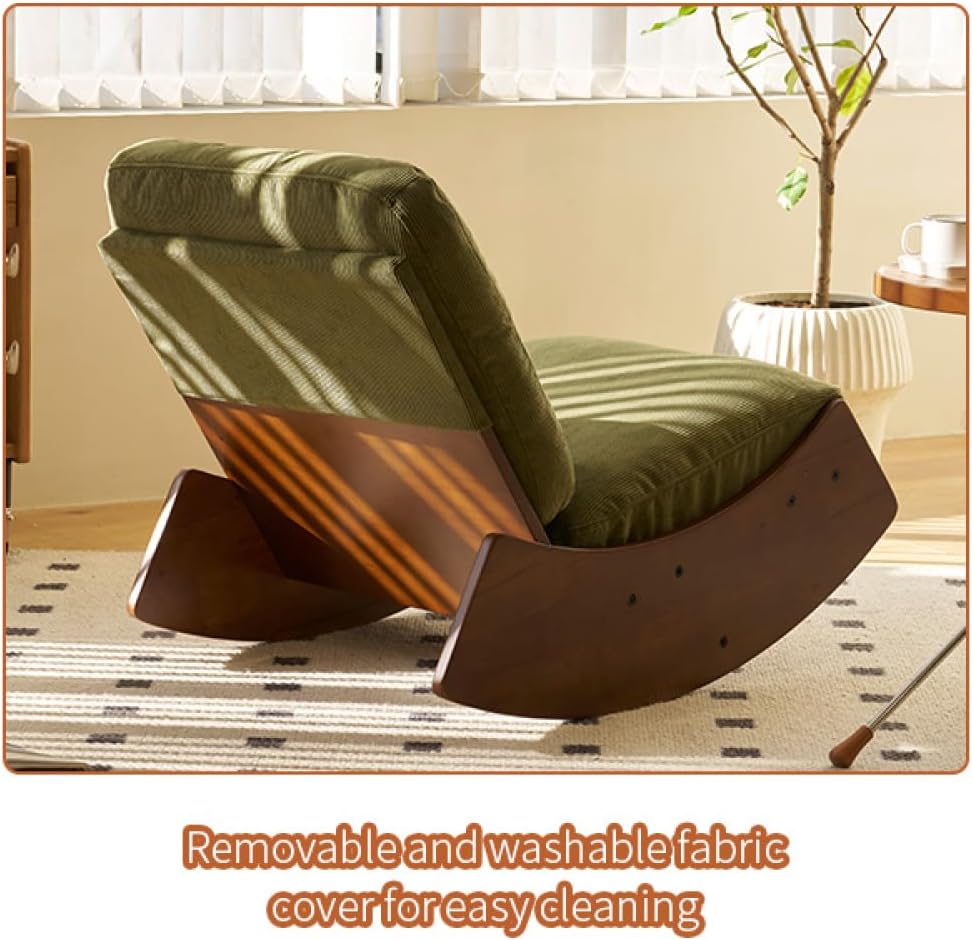 Comfortable Glider Rocking Chair, Upholstery Glider, Solid Wood Frame, Perfect for Multiple Settings Accent Reading (Green + Fabric)
