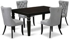 East West Furniture LGDA5-BLK-27 5 Piece Dining Table Set Includes a Rectangle Wooden Table with Butterfly Leaf and 4 Polyester Fabric Parson Chairs, 42x84 Inch, Black