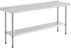 ROCKPOINT Stainless Steel Table for Prep & Work with Backsplash 18x72 Inches, NSF Metal Commercial Kitchen Heavy Duty Table with Adjustable Under Shelf and Table Foot for Restaurant, Home and Hotel