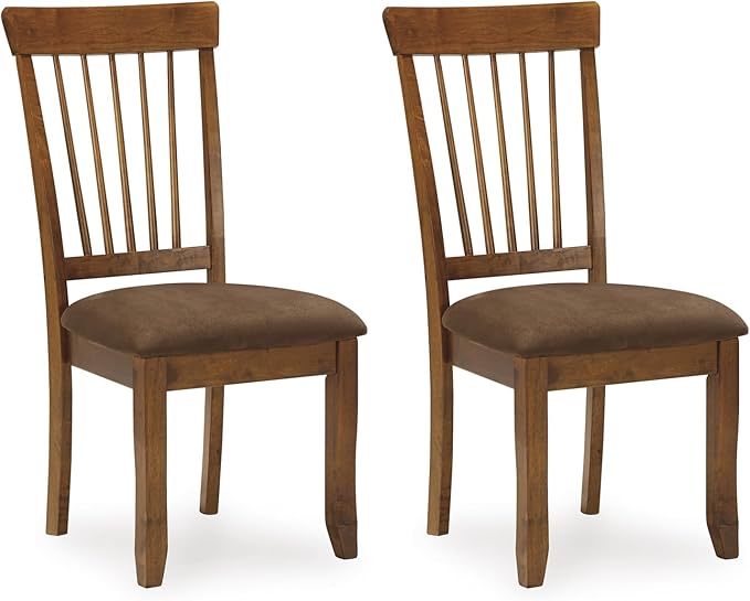 Signature Design by Ashley Berringer | Spindle Back 18" Dining Chairs (Set of 2) – Rustic Light Brown with Upholstered Cushioned Seat