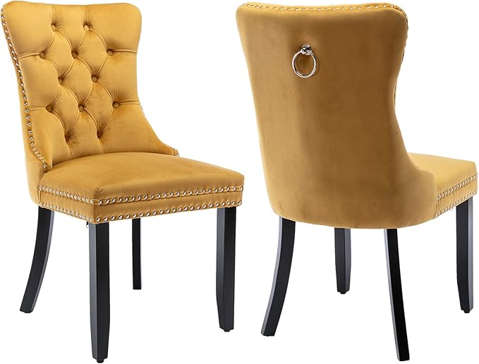 Modern Dining Chairs Set of 2, Tufted Upholstered Dining Chair with Solid Woo...