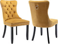 Modern Dining Chairs Set of 2, Tufted Upholstered Dining Chair with Solid Wood Legs, Yellow Velvet Accent Chair, Sillas de Comedor, Comfy Kitchen Chairs (Gold, Velvet, 2Pcs)