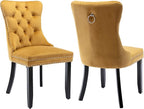 Modern Dining Chairs Set of 2, Tufted Upholstered Dining Chair with Solid Wood Legs, Yellow Velvet Accent Chair, Sillas de Comedor, Comfy Kitchen Chairs (Gold, Velvet, 2Pcs)