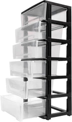 6 Clear Drawer Storage Organizer Rolling Cart,Heavy-Duty Storage Tower Plastic Cart Organizer for Closet,Living Room,Hallway, Dormitory (Black)