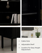 TV Stand for Living Room Farmhouse Entertainment Center with Fluted Sliding Doors TV Console Cabinet with Adjustable Shelf and Storage Media Console, Black