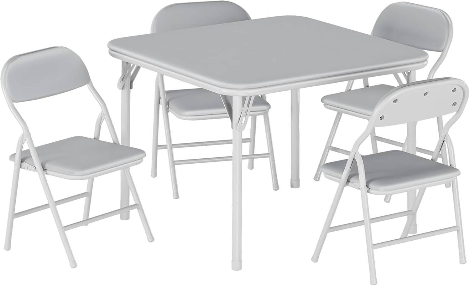5-Piece Set Kids Folding Table and Chairs Set, Portable No-Assembly Dining Set with PU Cushion, for Boys Girls Eating Reading Playing -Gray