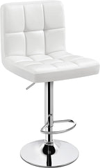 Yaheetech Single Bar Stool, PU Leather Adjustable Swivel Barstools, Armless Hydraulic Kitchen Counter Bar Stool, Kitchen Island Chairs, White