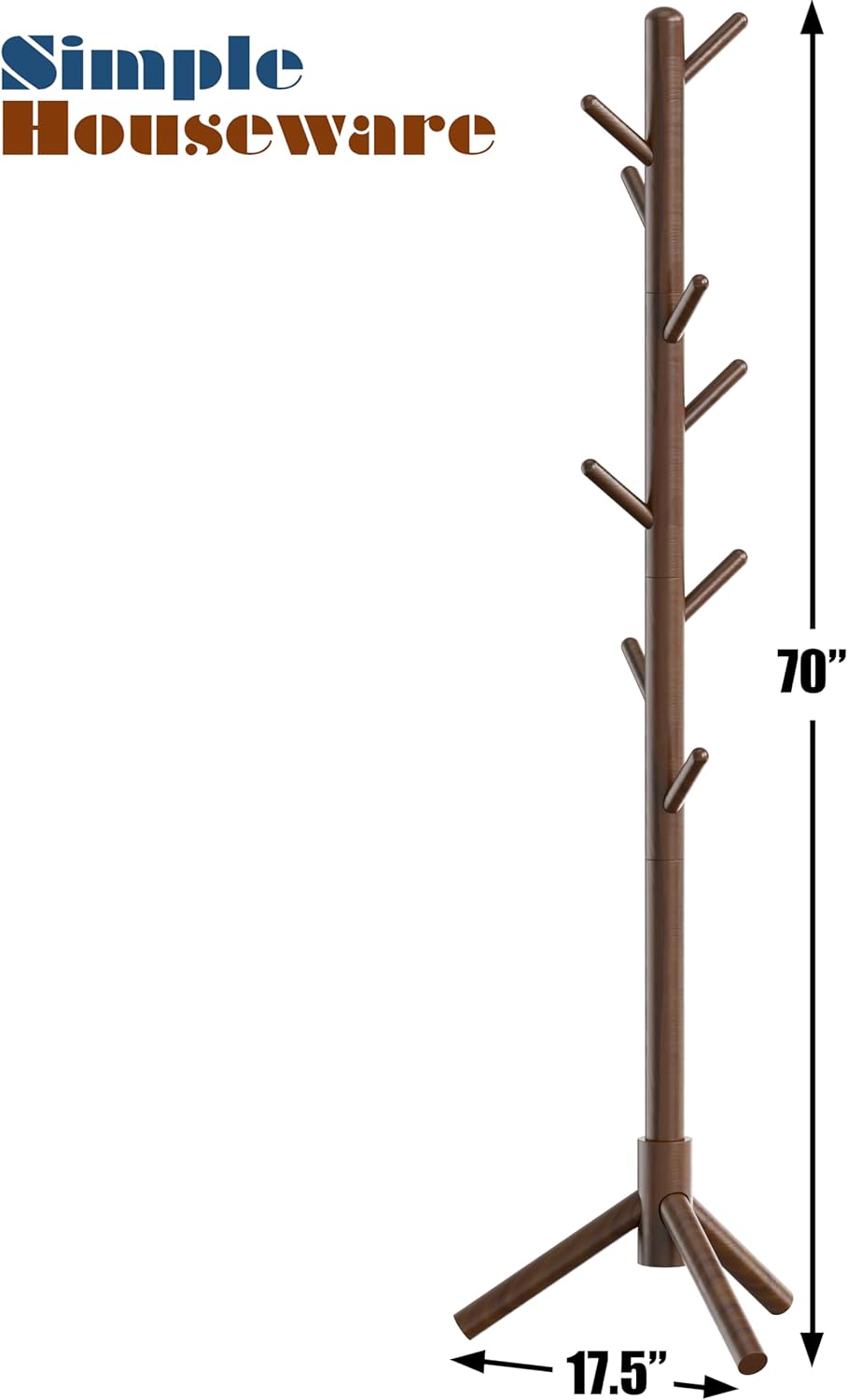 Simple Houseware Wooden Coat Rack Stand Garment Adjustable Tree Rack, 9 Hooks, Walnut