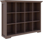 Cube Shelf Bookcase with Base - Wooden 3 Tiers Floor Standing Low Storage Cabinet for Home and Office, 12-Cube Lattice Bookshelf, Walnut
