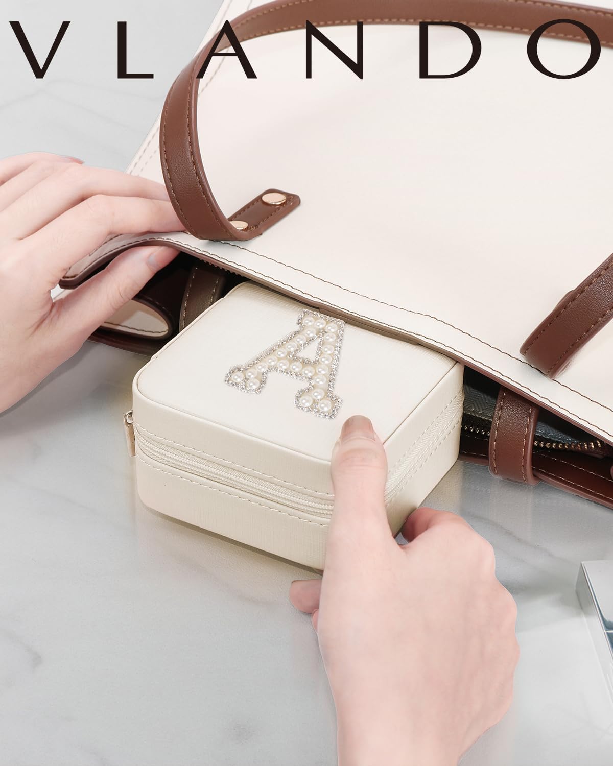 VLANDO Wedding Gifts for Women, Jewelry Box, Bridal Shower Gifts, Bridesmaid Gifts for Wedding Day Bride Gifts, Personalized Jewelry Case - Letter E, White