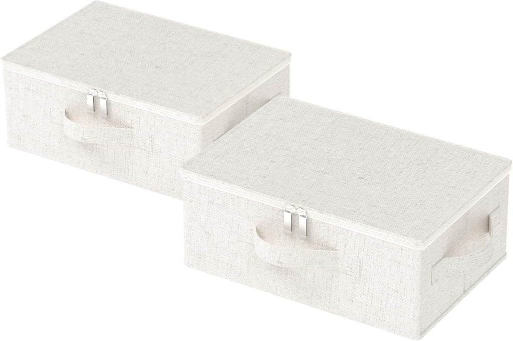 Underbed Storage Box with Lid, Foldable Clothes Organizers, Home Organising Baskets for Clothes, Shoes, Blankets, Pillows, 14.9x10.2x5.9Inches, Beige, 2 Pack