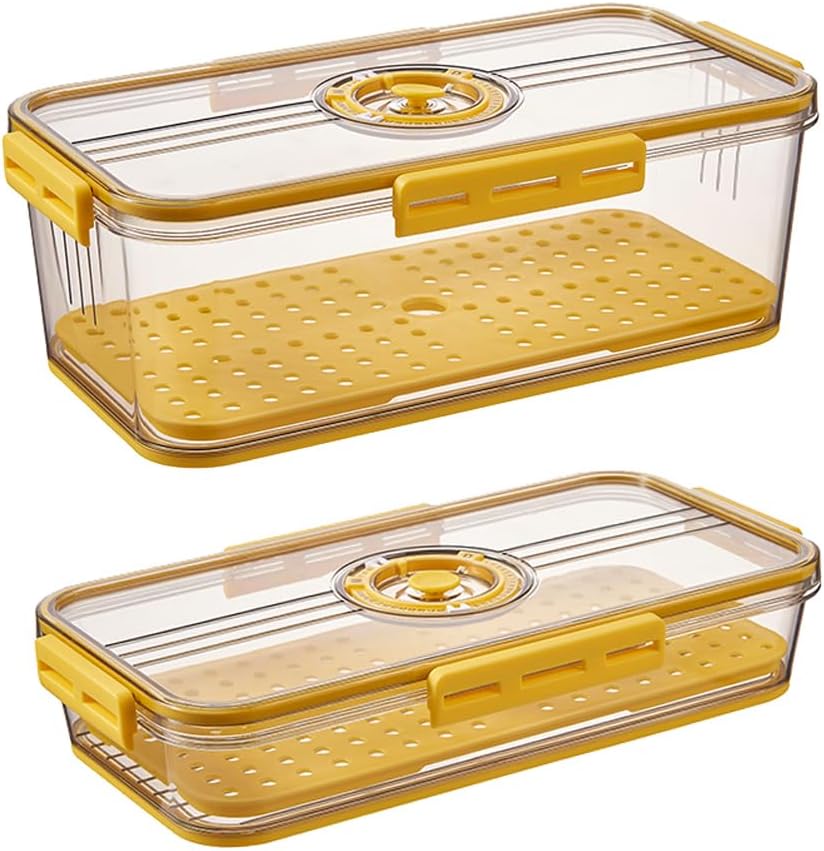 CottonColors Fridge Organizer, Food Storage Containers With Lids for Timer & Drain Board Stackable Refrigerator Organizers and Storage(Tall & Short, Small, 3.3 L + 1.5 L, 2 Pack)