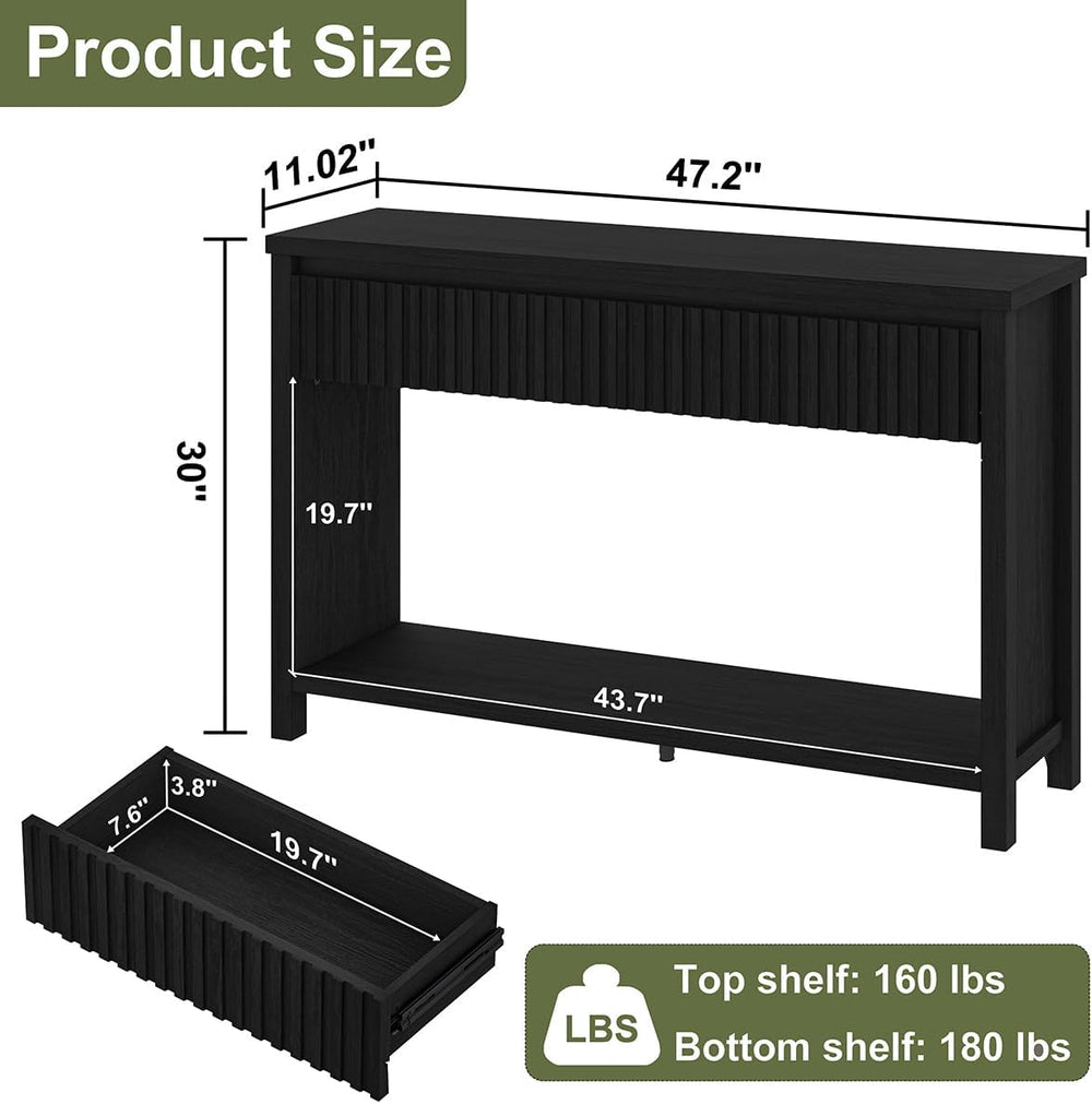 BON AUGURE Black Console Table for Entryway, 47" Entryway Table with Dra...