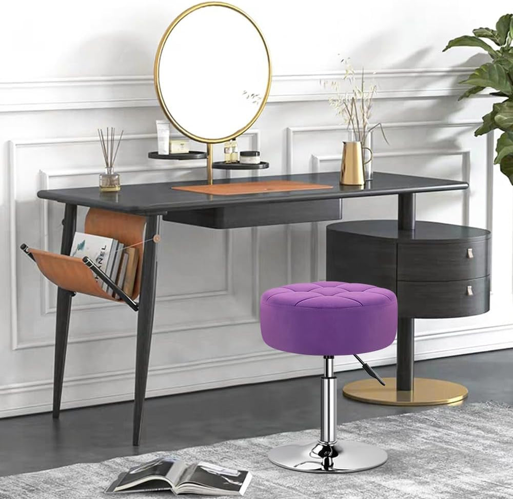 WKWKER Velvet Upholstered Vanity Stool Swivel Adjustable Makeup Stool for Mak...