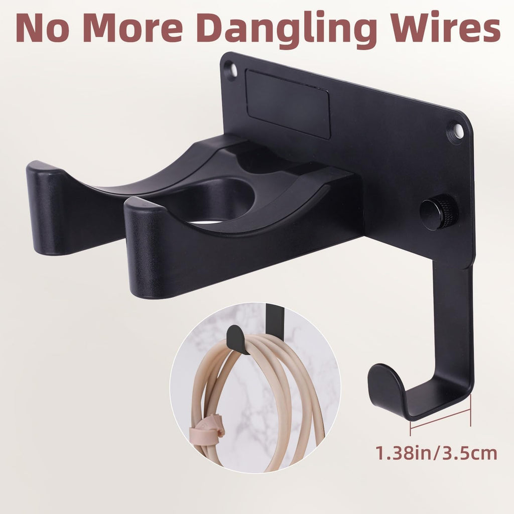 Hair Dryer Holder, Aluminum Alloy Blow Dryer Holder with Adhesive/Screw Installation, Universal Hair Dryer Wall Mount Compatible with Dyson Hairdryer Holder for Bathroom Black UEMUSI