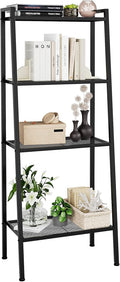 4 Tier Ladder Shelf, 23.6L x 13.8W x 57.9H Inch Industrial Bookcase Ladder-Shaped Plant Flower Stand Rack Storage Shelves for Living Room, Black (HSSC-1)