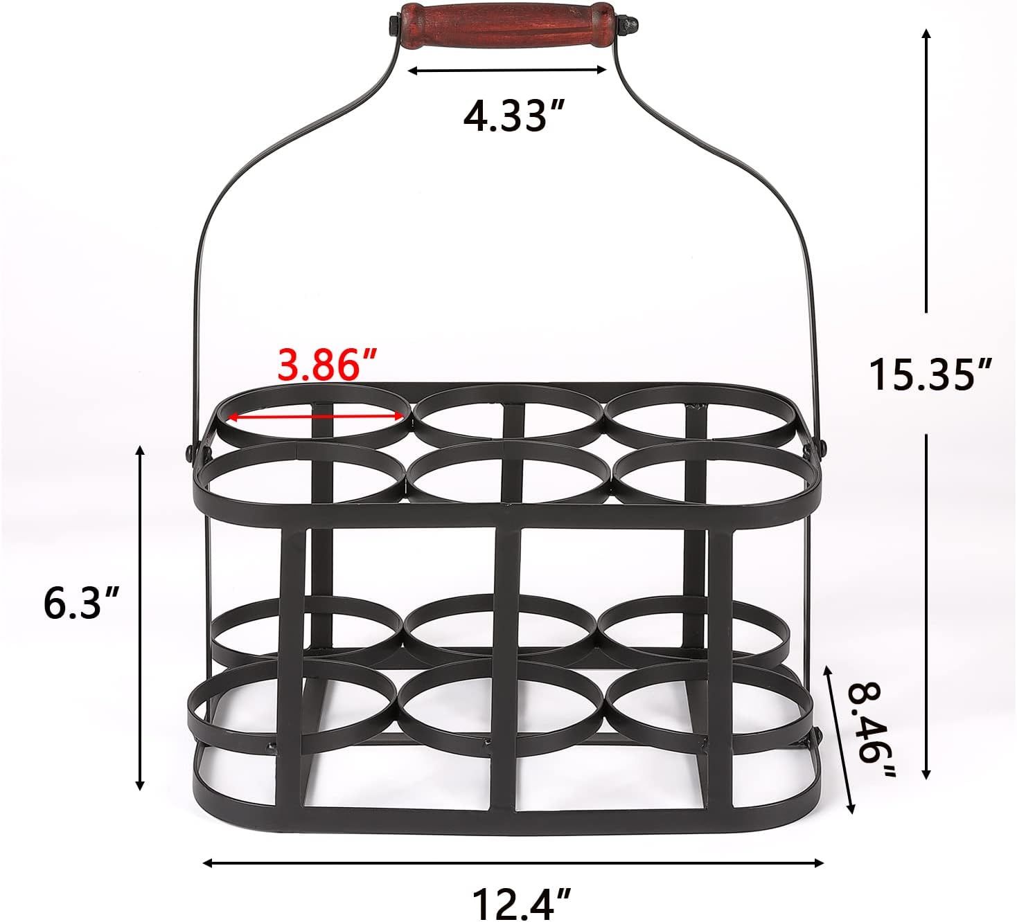 Metal Wine Bottle Carrier 6 Bottle Wine Carrier with Wood Handle (Black) | Farmhouse Metal Wine Rack Basket Caddy Decorative Wine Display Stand for Wedding Bar BBQ Picnic Red White Wine Milk Storage