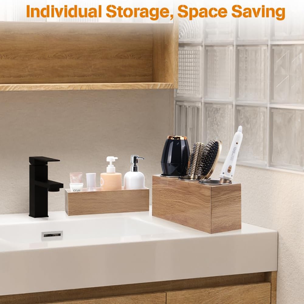 Hair Tool Organizer - Bathroom Vanity Organizers and Storage, Hair Styling Accessories Hot Tools Organizer Hair Dryer, Blow Dryer, Curling Iron, Flat Iron, Hair Straightener, Wood