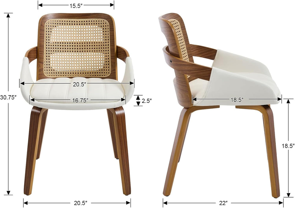 DUOMAY Modern PU Leather Dining Chairs Set of 4, Cane Back Room Chairs with S...