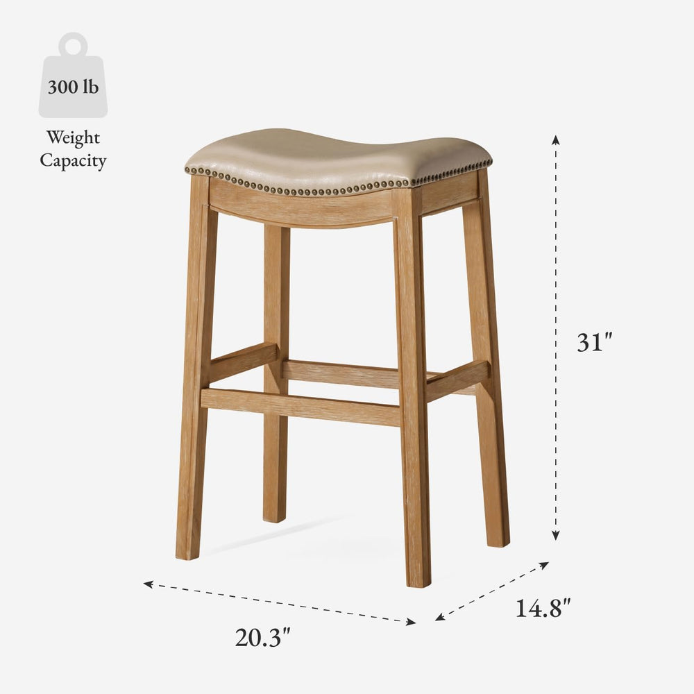 Maven Lane Adrien Backless Bar Stool, Brown, Beige Leather, 31"