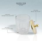 Clear Transparent Apothecary Vertical Wavy Glass Jar With Gold Metal Lid Cover for Bathroom Organization, Cotton Balls, Q Tips, and Small Accessories, Bathroom Storage