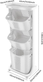 3 Tier stackable Laundry Basket Sorter Portable Rolling Cart Clothes Storage Porous Design With Wheels For Clothes Toiletries Bathrooms Laundry Rooms Bedrooms White