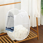 Larpur Pop Up Laundry Hampers, Portable Mesh Laundry Baskets, Collapsible Clothes Laundry Bin for Bedroom, Travel, Bathroom, College Dorm, White - 2 Pack
