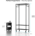 Garment Rack Heavy Duty 3 Tiers Adjustable Freestanding Metal Rolling Clothing Rack with Double Rods and Side Hooks for Hanging Clothes, Black