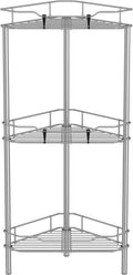 3 Tier Floor Standing Corner Shower Caddy Organizer Shelf with Hooks, Bathroom Shelves Stand Rack, Gray