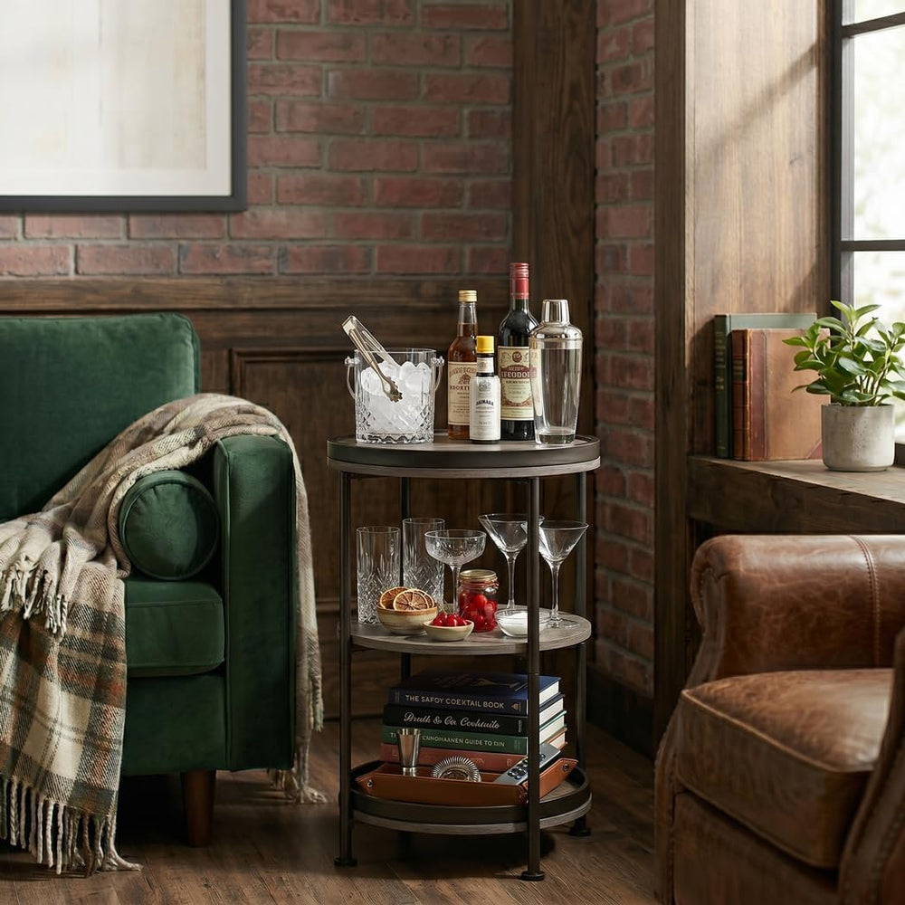 Dulcii Round Side Table with 3 Shelves for Living Room, Bedroom Nightstand wi...