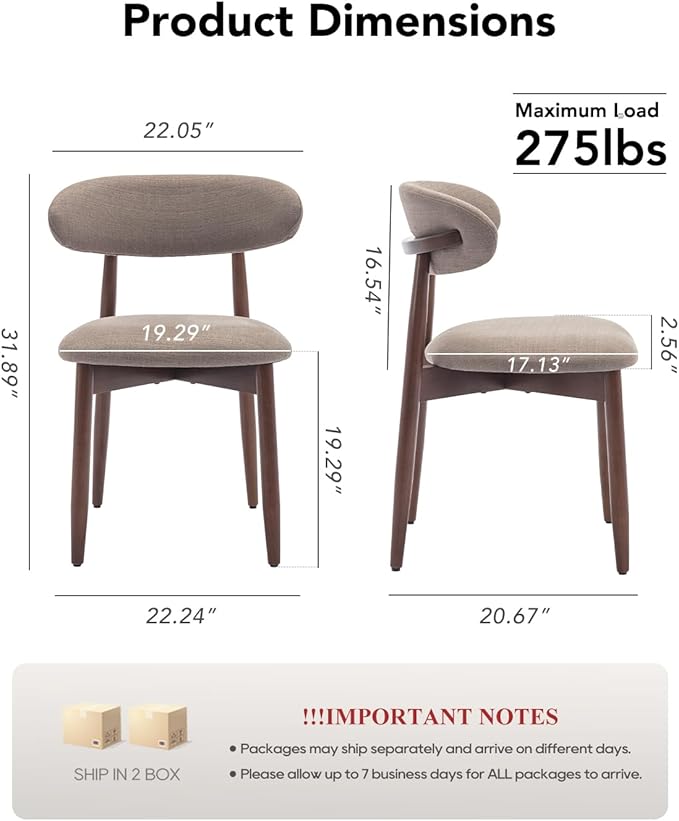 Dining Room Chairs Set of 4, Upholstered Farmhouse Dining Chairs, Modern Fabric Kitchen Chairs with Solid Wood Leg,Camel