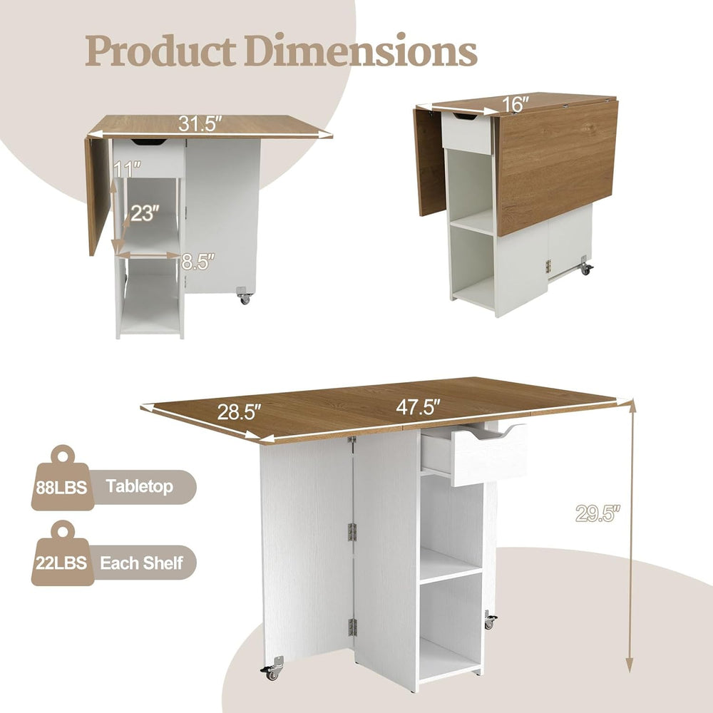 GOFLAME Drop Leaf Dining Table for 2-4, Folding Kitchen Table with Open Shelv...