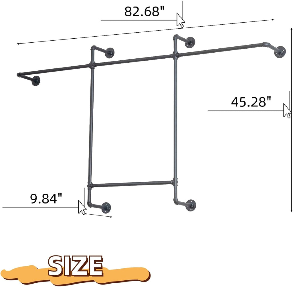 Industrial Pipe Clothing Rack, Hanging Garment Rack, Wall Mounted Pipe Clothes Rack with Four Hanging Rods, Heavy Duty Garment Rack, Industrial Steampunk Closet Organizer Hall Tree (Metal Pipes-Black)