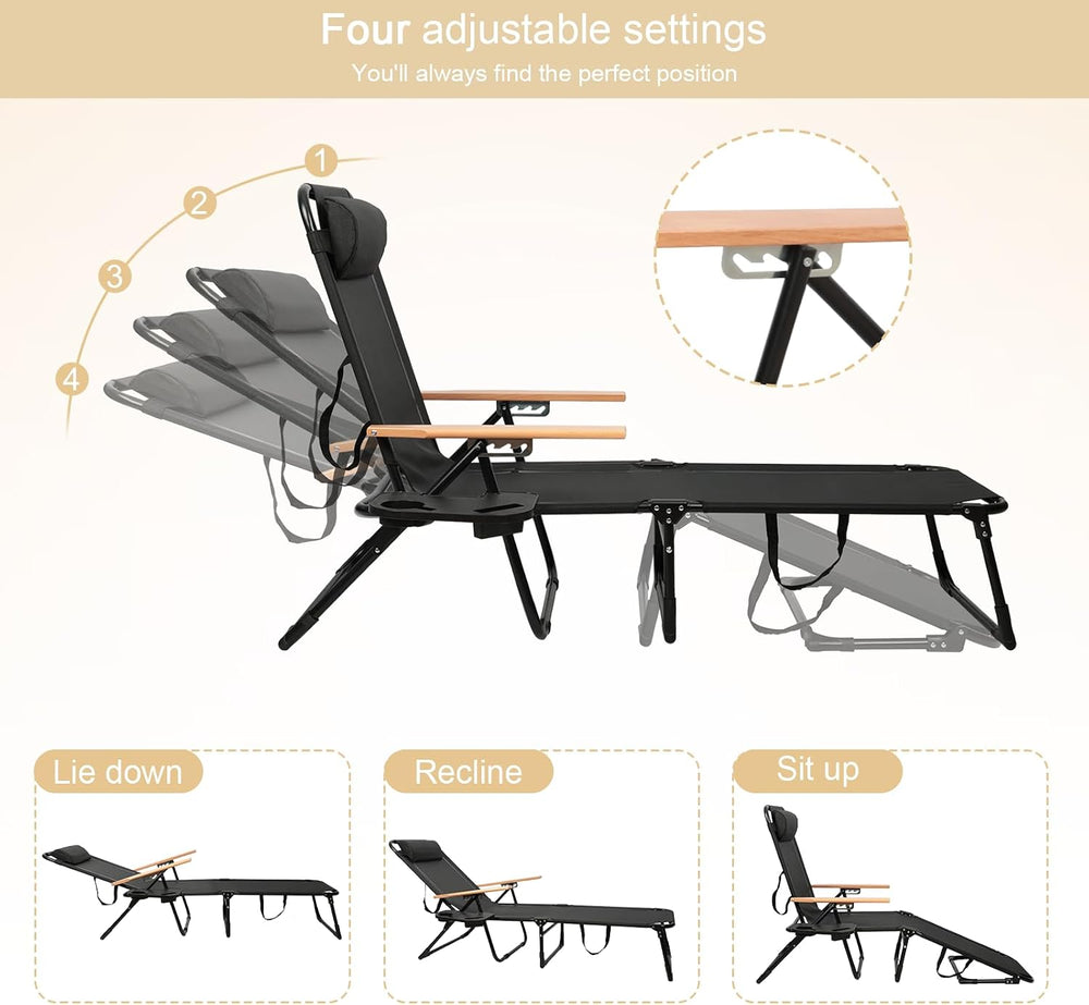 Foldable Lounge Chair, 4-Position Adjustable Outdoor Folding Lounge Chair wit...