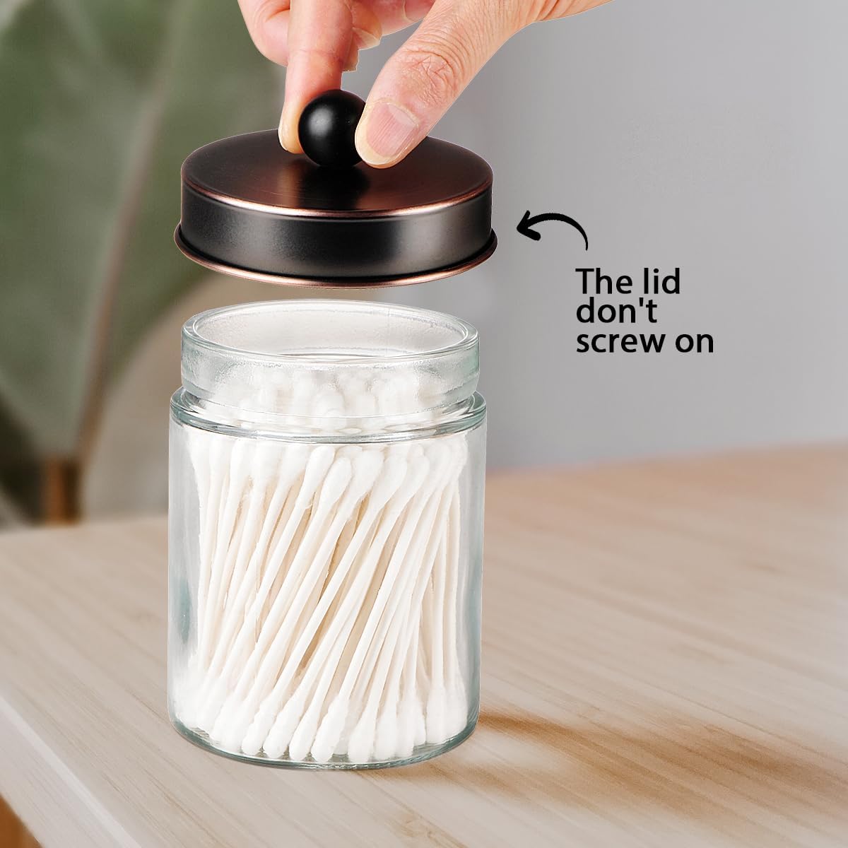 Amolliar 6 Pack Apothecary Jars Bathroom Vanity Organizer- Rustic Farmhouse Decor Storage Canister with Stainless Steel Lids- Qtip Dispenser Holder for Q-Tips,Cotton Swabs,Rounds,Ball,Flossers