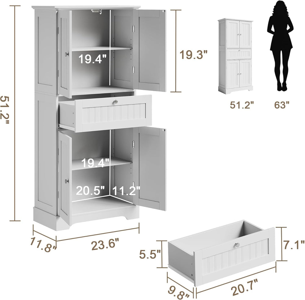 ChooChoo 51" H Bathroom Floor Cabinet with Drawers and Adjustable Shelve...