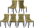 Velvet Kitchen Chairs Set of 6, Tufted Upholstered Dining Room Chairs with Back Ring Pull, Nailhead Trim and Solid Wood Legs, Modern Dining Chairs for Dining Room, Kitchen,Olive Green