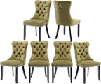 Velvet Kitchen Chairs Set of 6, Tufted Upholstered Dining Room Chairs with Back Ring Pull, Nailhead Trim and Solid Wood Legs, Modern Dining Chairs for Dining Room, Kitchen,Olive Green