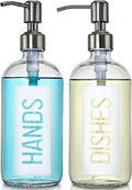 JASAI 2Pack 18OZ Glass Soap Dispenser with Rustproof 304 Stainless Steel Pump, Kitchen Soap Dispenser for Hands & Dishes (White)