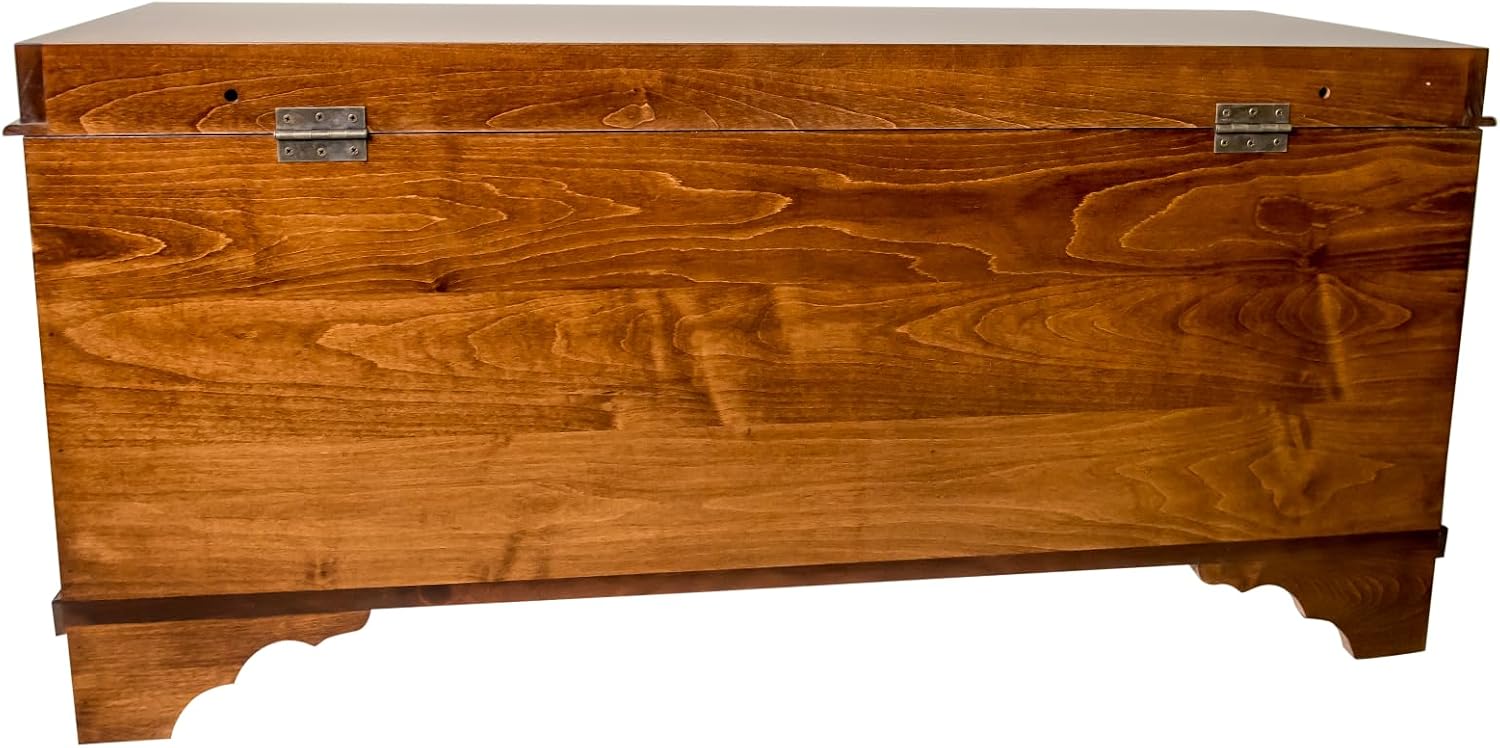 Rustic Red Door Co. Cedar Hope Chest with Waterfall Top, Amish Made Wooden Storage Trunk Box for Bedroom, Blanket, Clothes, Anti-Slam Hinges and Lock, 46", Brown Maple Wood, Asbury Stain