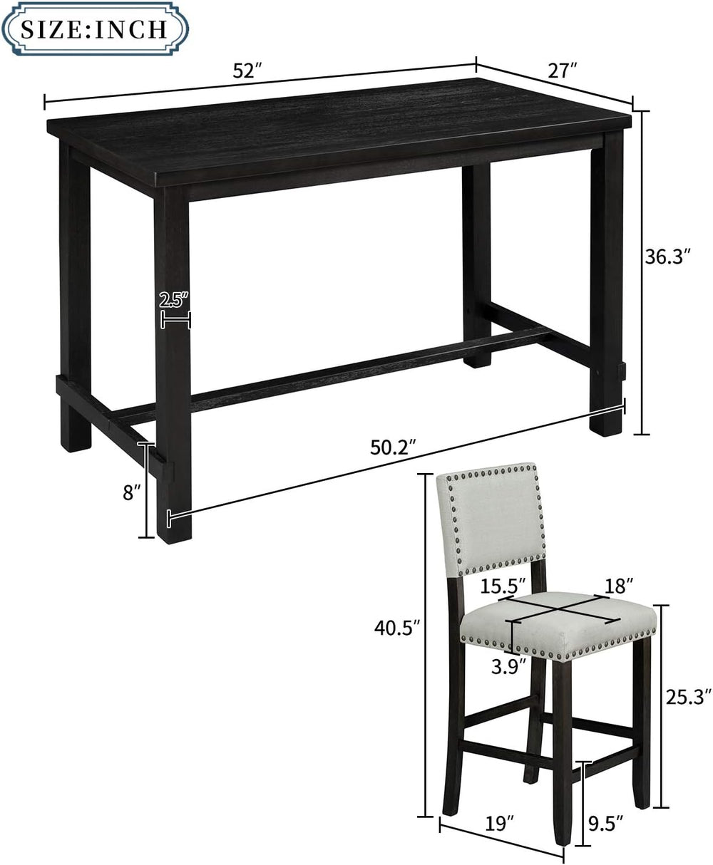 Merax 5 Pieces Counter Height Dining Set, Elegant Wooden Desk and 4 Upholster...