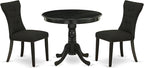 East West Furniture ANGA3-ABK-24 3 Piece Dinette Set for Small Spaces Contains a Round Kitchen Table with Pedestal and 2 Black Linen Fabric Parson Dining Chairs, 36x36 Inch, Wirebrushed Black