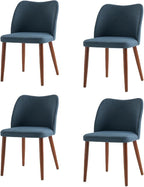 Dining Chairs Set of 4, Upholstered Kitchen Dining Room Chair Set Morden Accent Side Dinner Chair with Curved Padded Back Wood Legs for Restaurant/Cafe, Navy