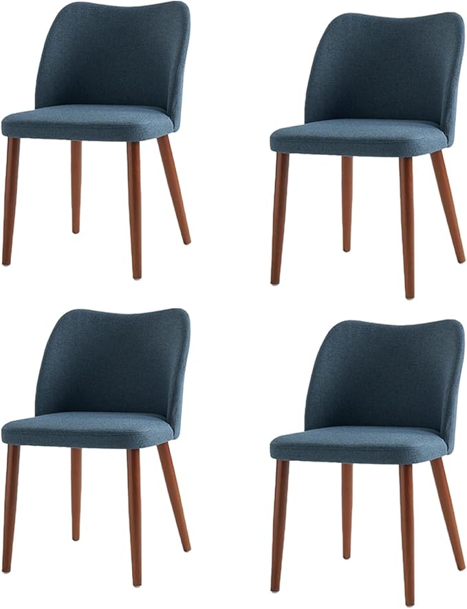 Dining Chairs Set of 4, Upholstered Kitchen Dining Room Chair Set Morden Accent Side Dinner Chair with Curved Padded Back Wood Legs for Restaurant/Cafe, Navy